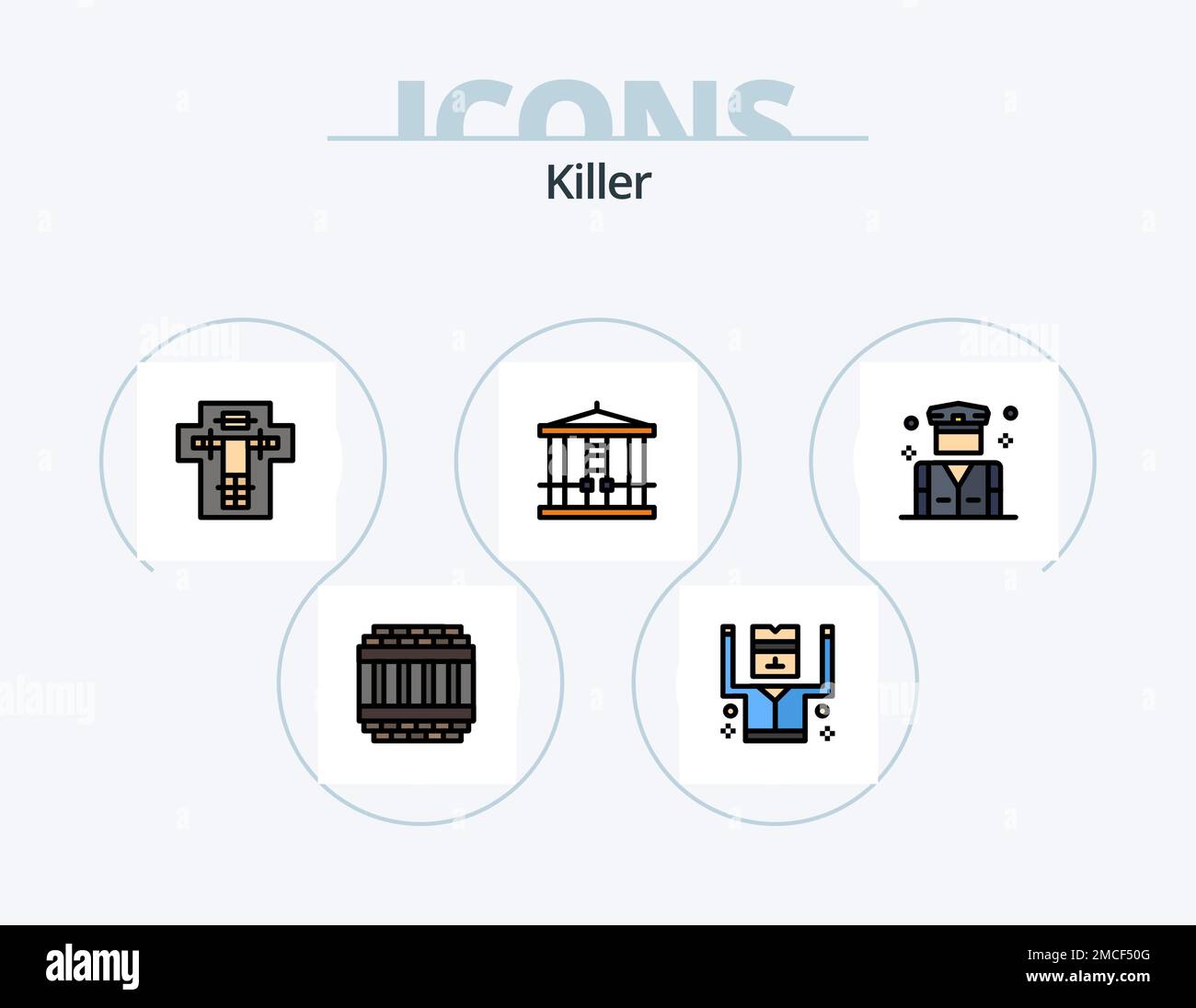 Killer Line Filled Icon Pack 5 Icon Design. architecture. lighter. penalty. flame. security Stock Vector