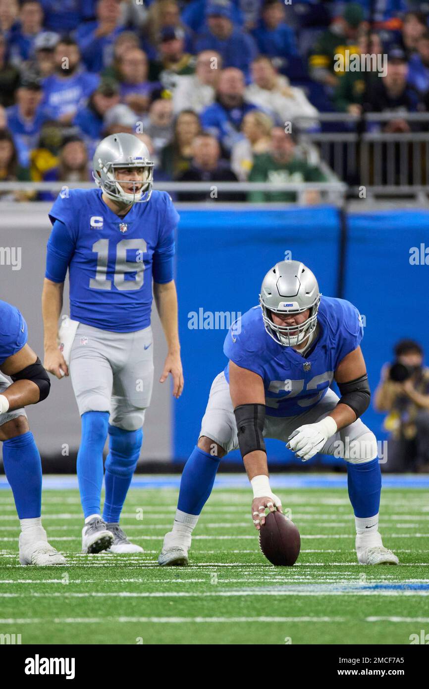 Detroit Lions Guard Jonah Jackson (73) Gets Set Against The Green Bay ...