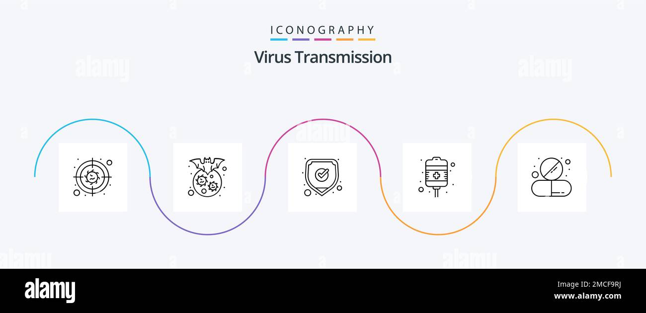 Virus Transmission Line 5 Icon Pack Including drug. health care. medical. treatment. drip Stock Vector