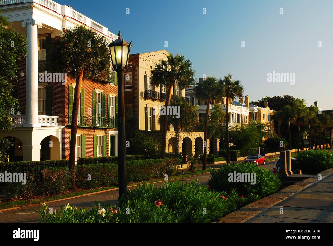 A row of Antebellum Homes Along the Waterfront in Charleston, SC Stock
