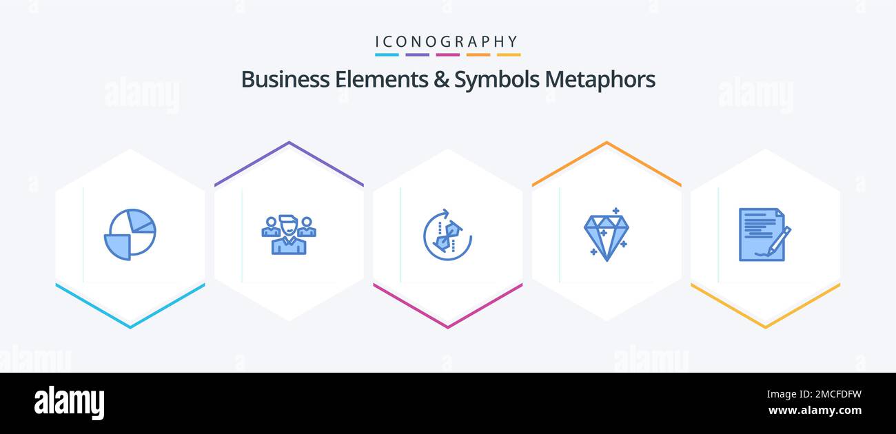 Business Elements And Symbols Metaphors 25 Blue icon pack including agreement. sucess. puzzle. crystal. joint Stock Vector