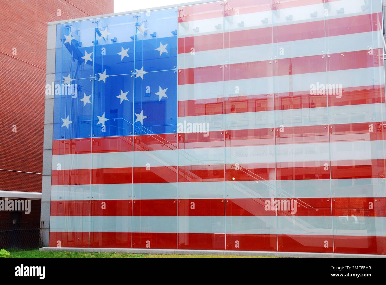 A full scale replica of the Star Spangled Banner, the flag that inspired the National Anthem, sits at the Star Spangled Banner Home, Stock Photo