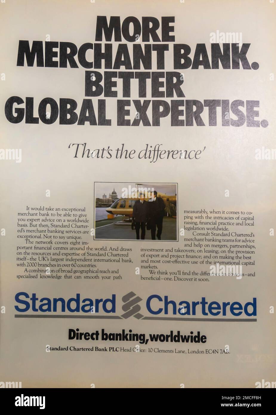 Standard & Chartered bank advert in magazine 1984 Stock Photo