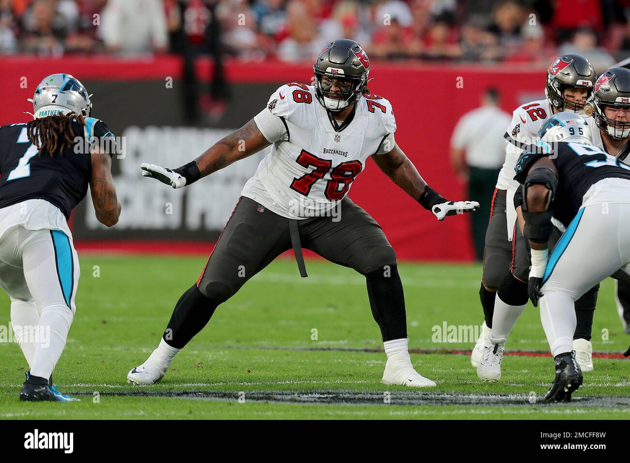 Carolina Panthers linebacker Shaq Thompson (7) reacts after making