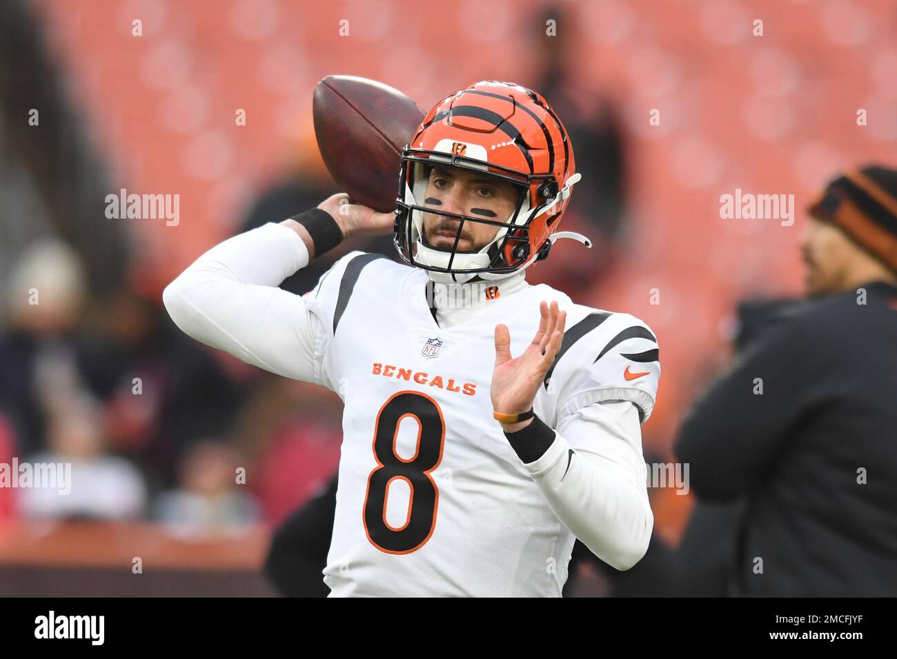 Cincinnati Bengals quarterback Brandon Allen (8) warms up before an NFL  football game against the Pittsburgh Steelers, Sunday, Sept. 11, 2022, in  Cincinnati. (AP Photo/Emilee Chinn Stock Photo - Alamy