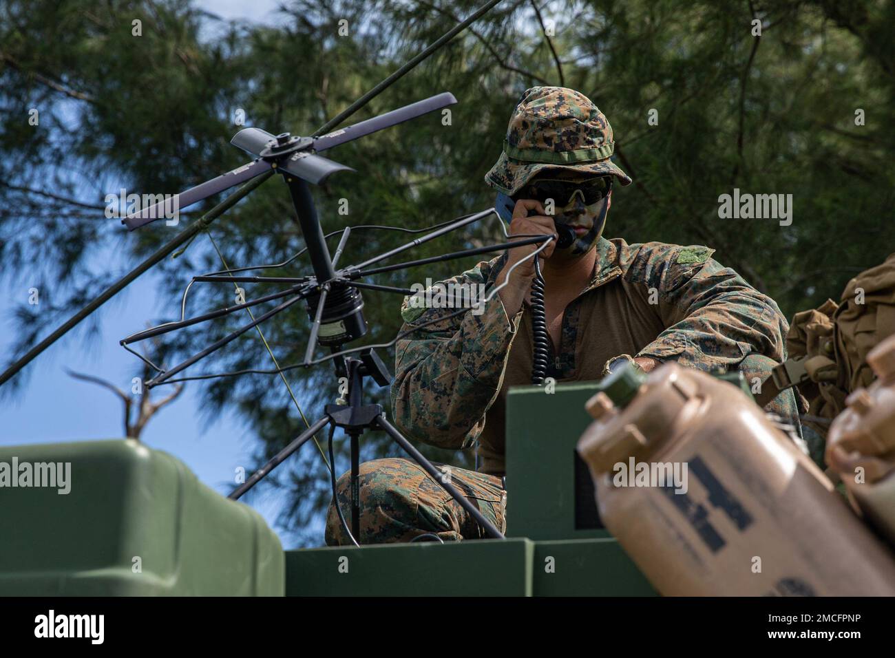 U.S. Marine Corps Lance Cpl. Eduardxavi Napoliello, a transmissions system operator with