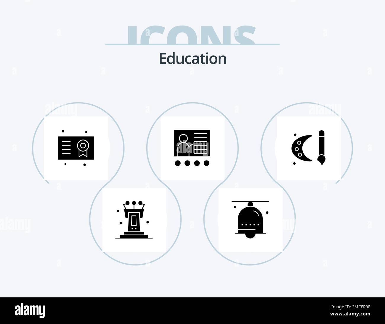 Education Glyph Icon Pack 5 Icon Design. presentation. conference. ring. blackboard. degree Stock Vector