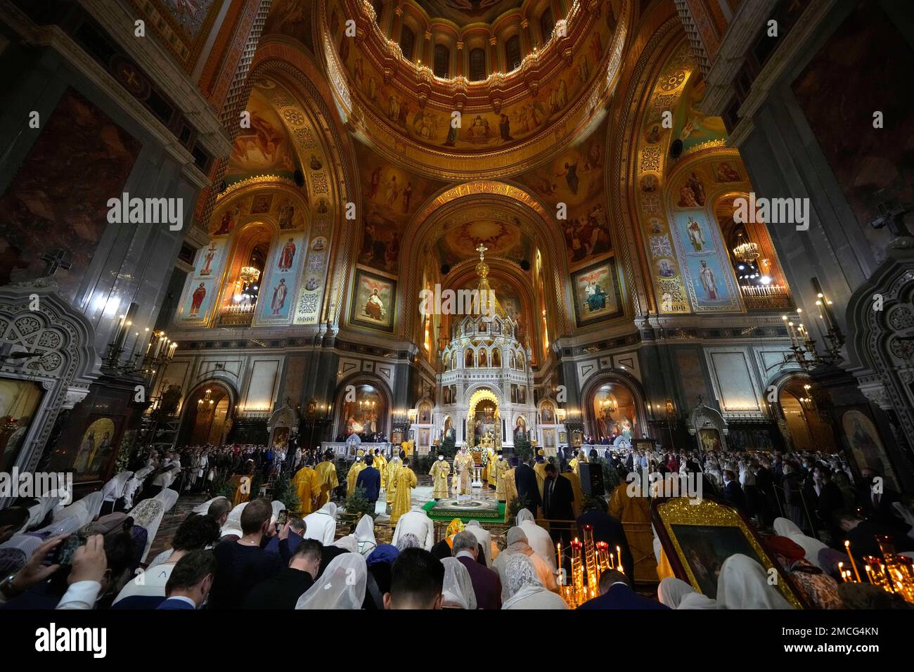 Russian Orthodox Patriarch Kirill delivers the Christmas Mass in the