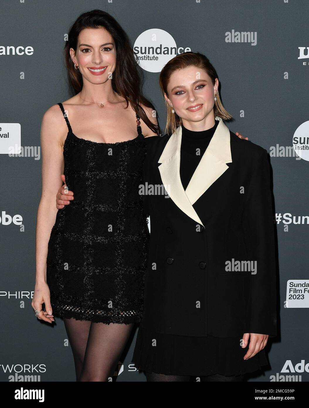 Anne Hathaway and Thomasin McKenzie attend the 2023 Sundance Film