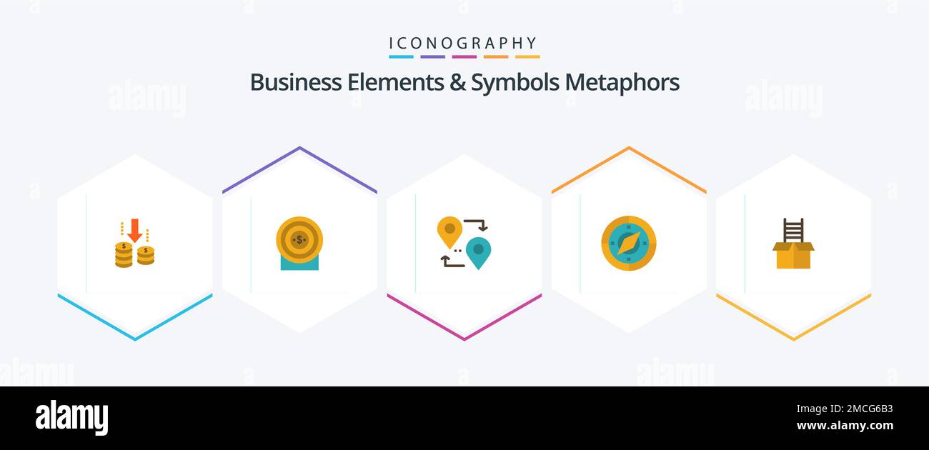 Business Elements And Symbols Metaphors 25 Flat icon pack including gift. location. location. compass. navigation Stock Vector