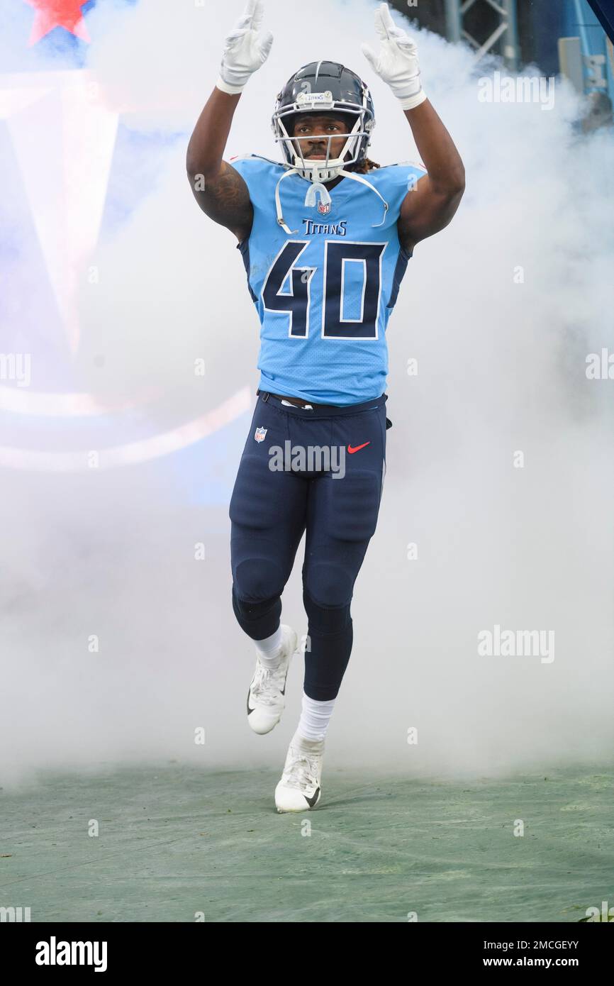 Tennessee Titans running back Dontrell Hilliard (40) is introduced for