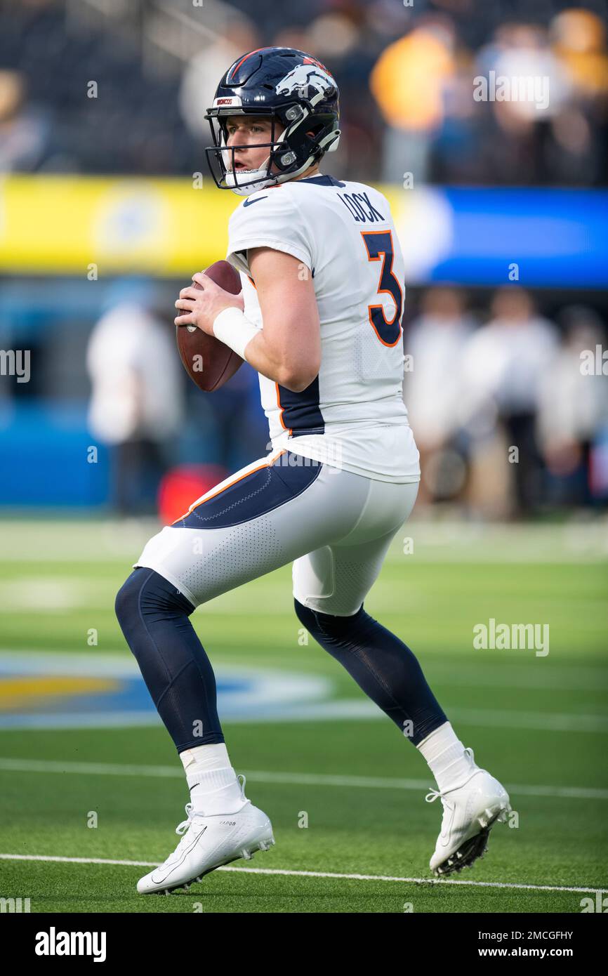 Denver Broncos Quarterback Drew Lock (3) Warms Up Before An NFL ...