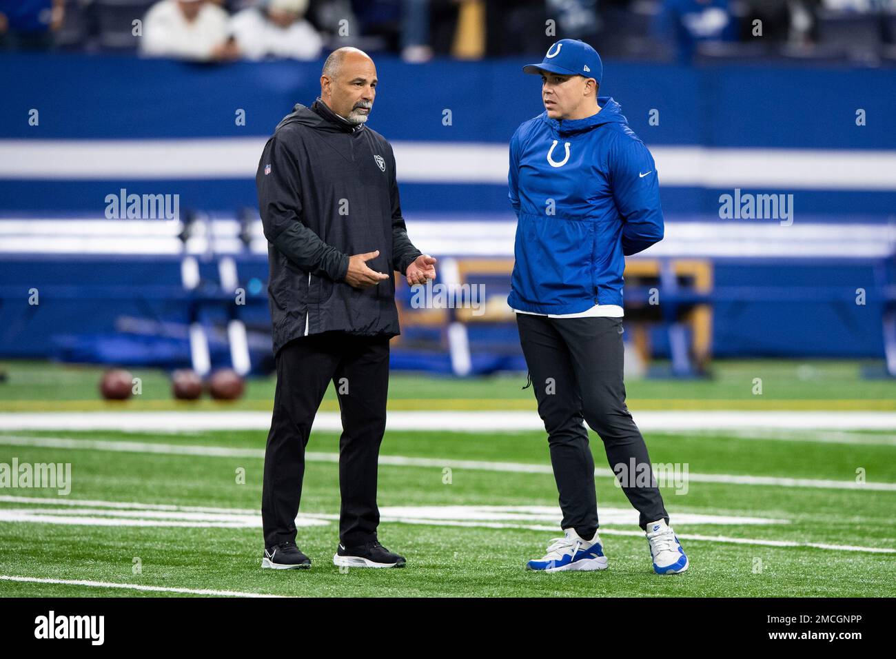 Indianapolis Colts special teams coordinator Bubba Ventrone talks to