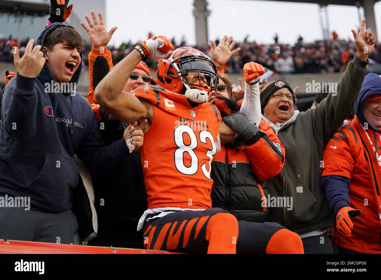 Cincinnati Bengals wide receiver Tyler Boyd (83) celebrates with fans