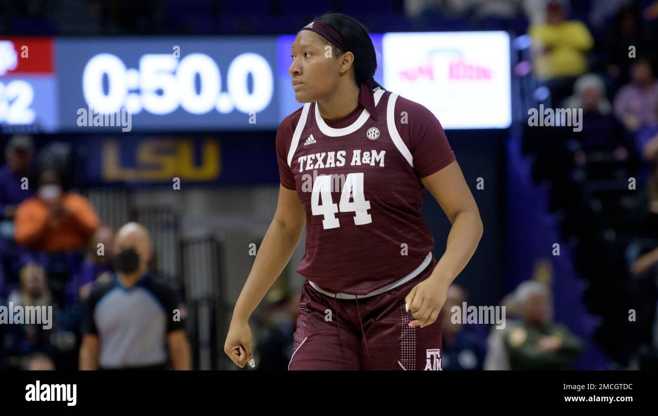 Texas A&M center Sydnee Roby (44) runs during an NCAA basketball game on Sunday, Jan. 2, 2022