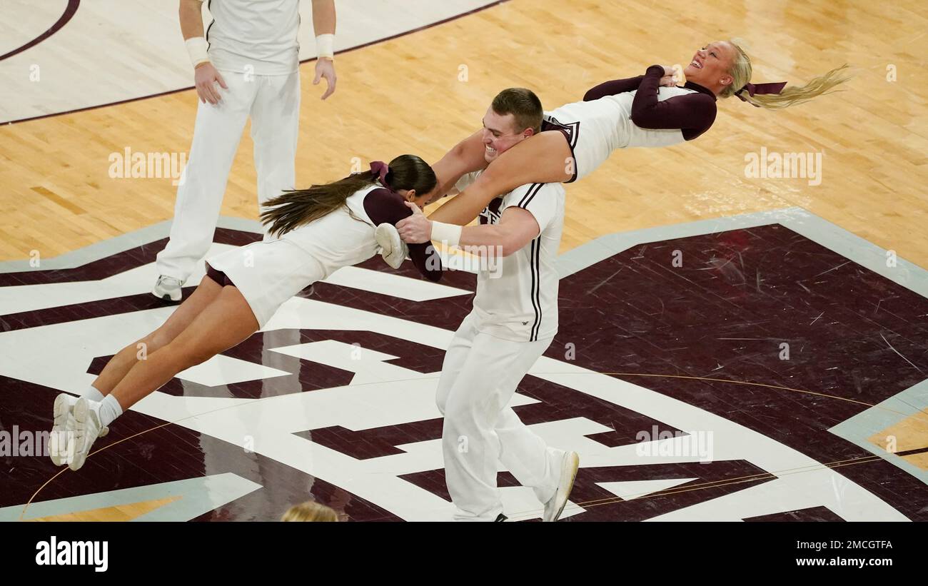 Mississippi State cheerleaders perform during half time of an NCAA