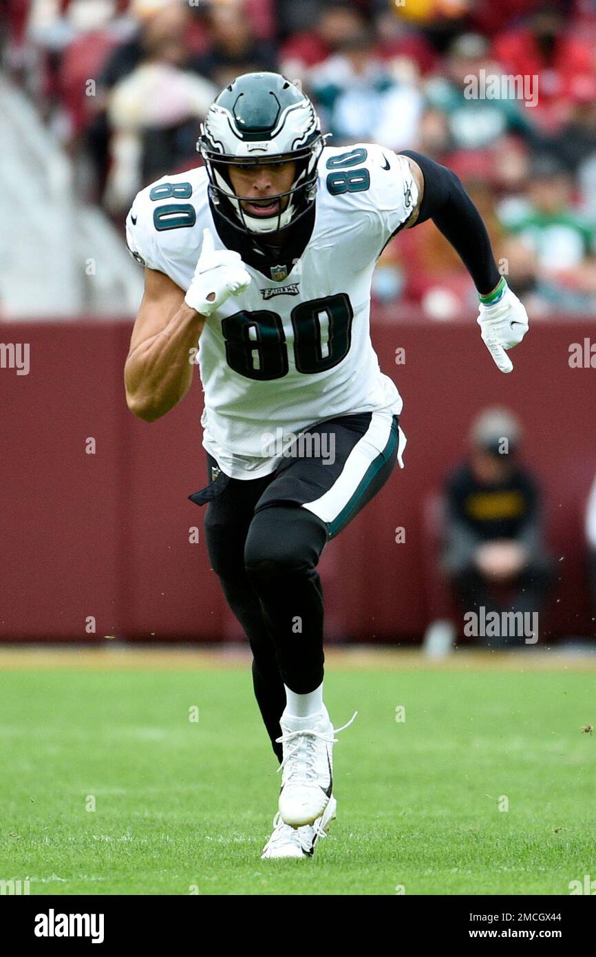 Philadelphia Eagles tight end Tyree Jackson (80) runs against the New York  Giants during an NFL football game Sunday, Dec. 11, 2022, in East  Rutherford, N.J. (AP Photo/Adam Hunger Stock Photo - Alamy