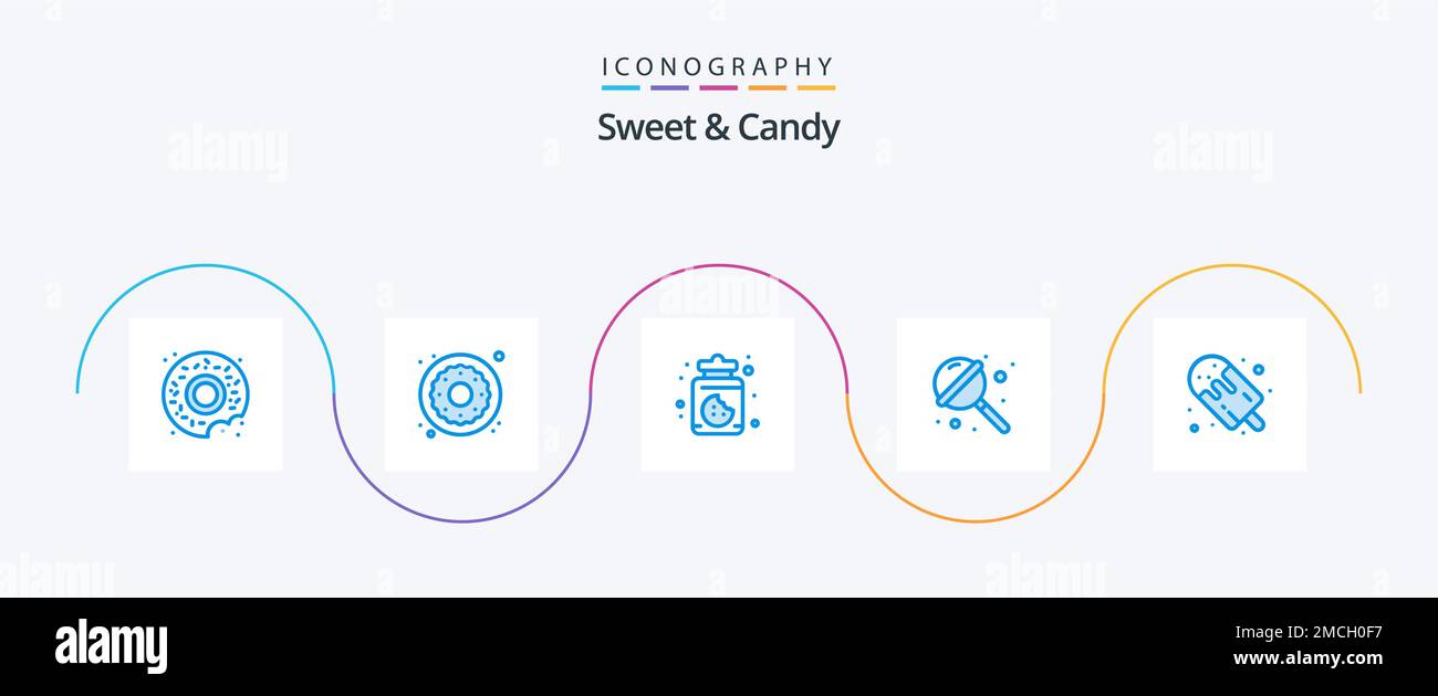 Sweet And Candy Blue 5 Icon Pack Including popsicle. dessert. food. candy. sugar Stock Vector