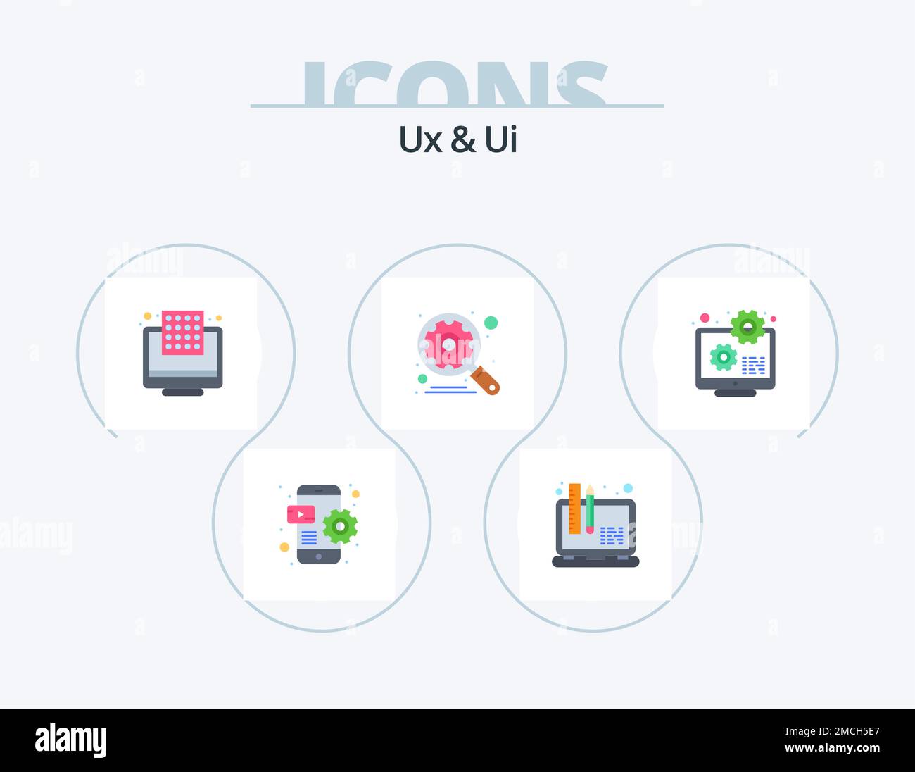 Ux And Ui Flat Icon Pack 5 Icon Design. laptop. settings. dots. search