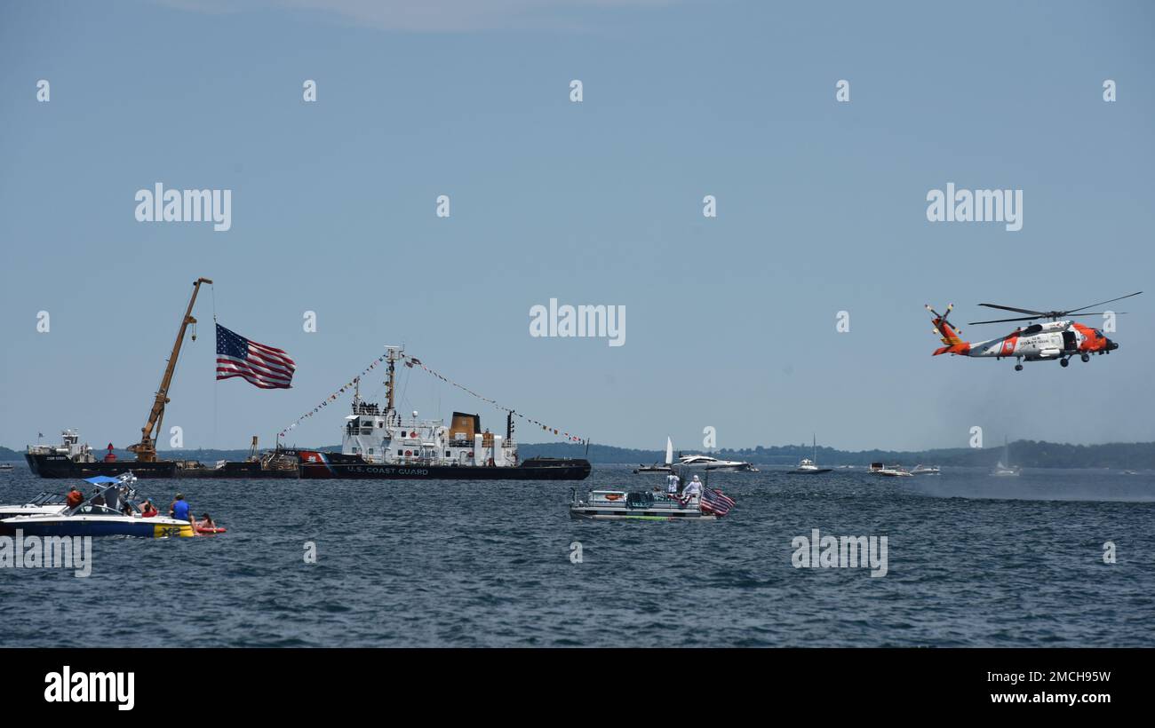 A MH60 Jayhawk crew from Air Station Traverse City performs a search