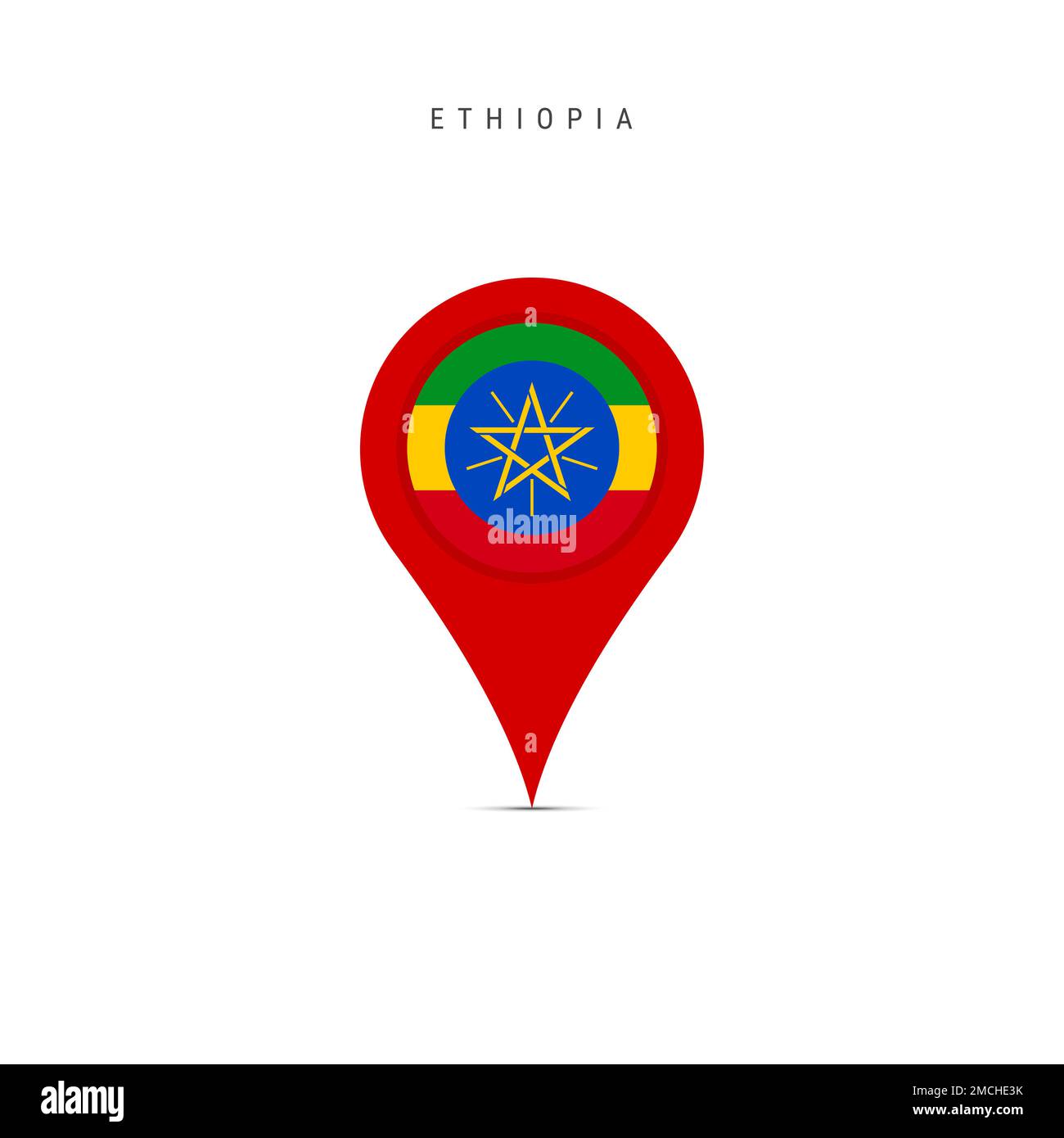 Teardrop map marker with flag of Ethiopia. Ethiopian flag inserted in