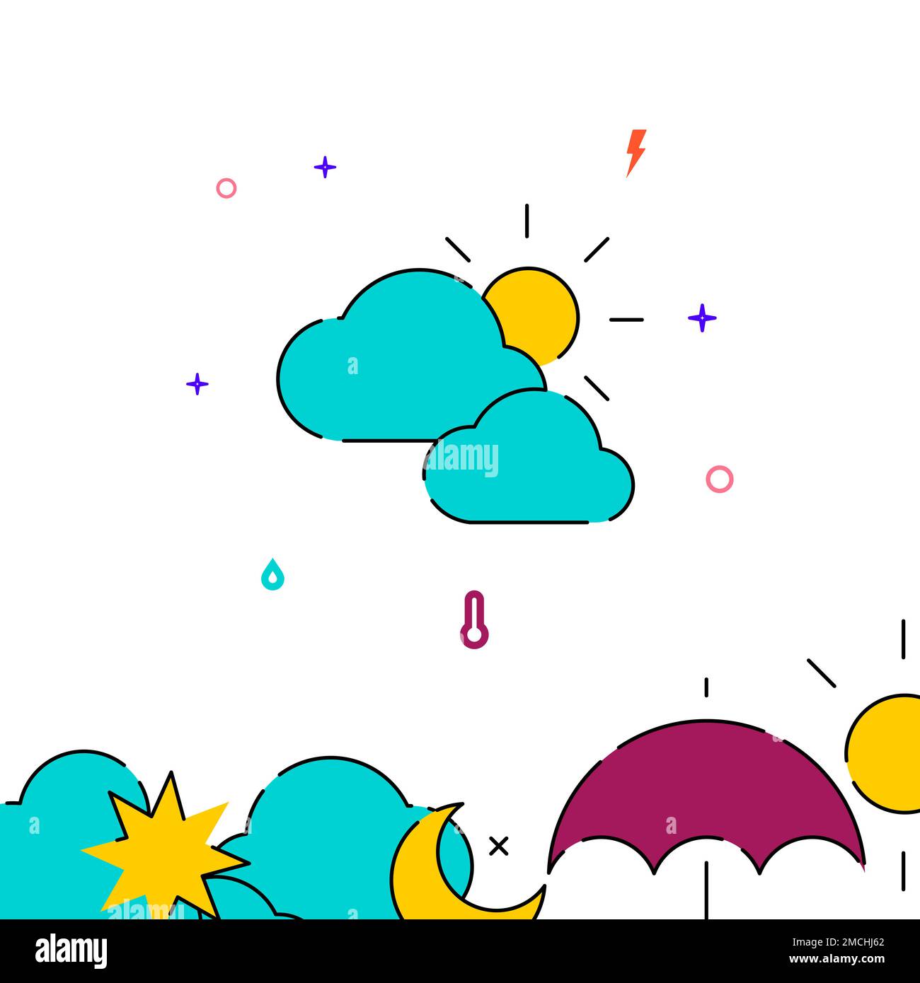 Partly cloudy weather filled line icon, simple illustration, weather ...