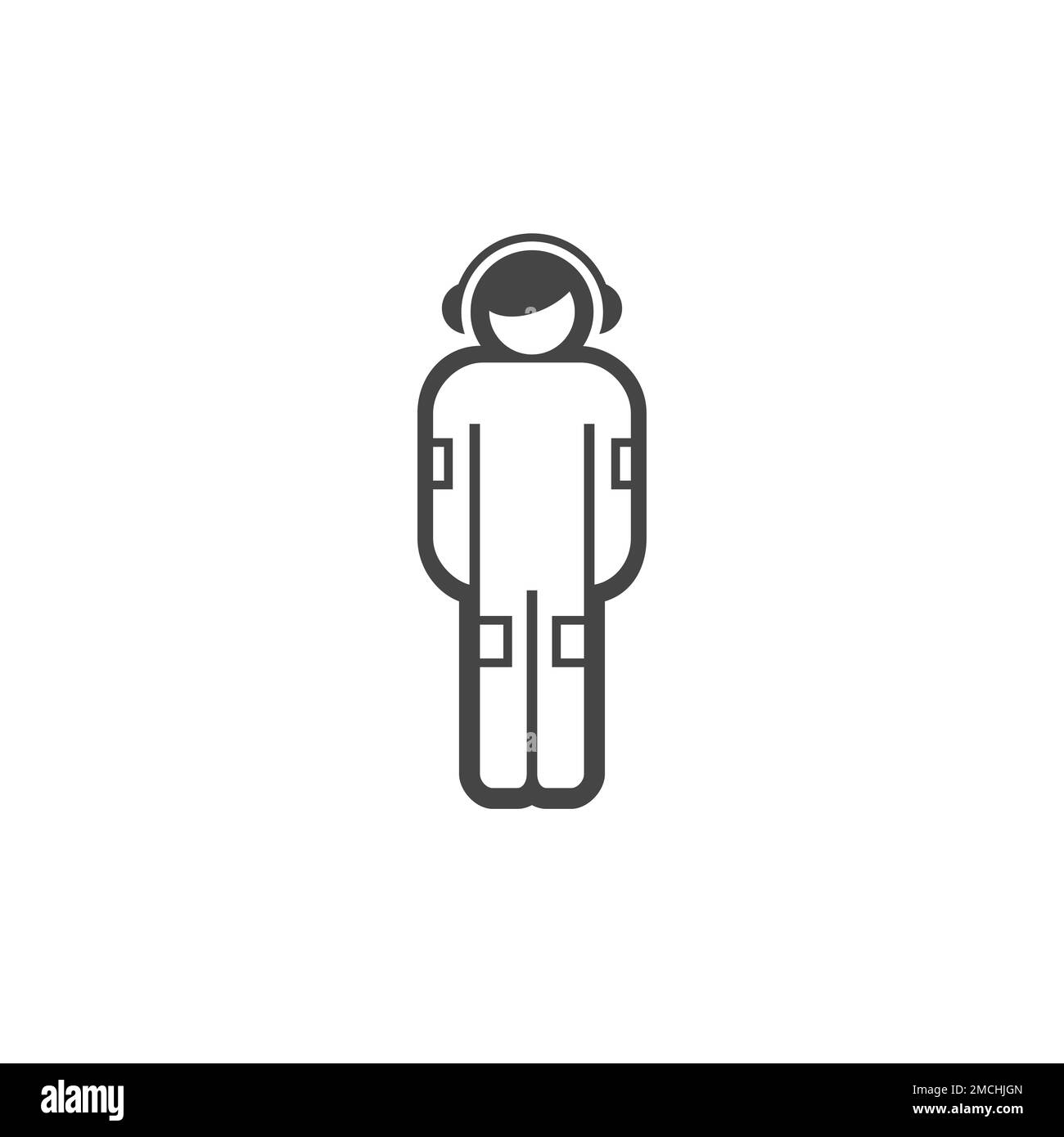 Teenager in headphones icon. Teen infographics pictogram. Flat illustration isolated on white background. Stock Photo