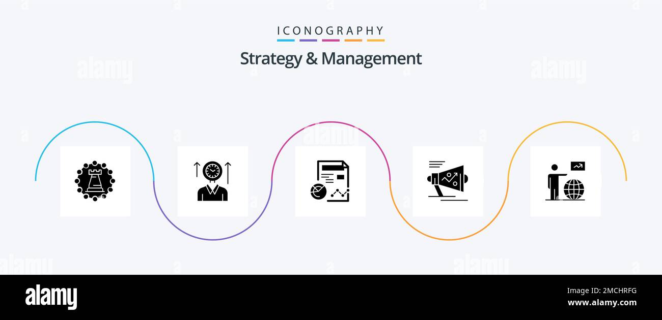 Strategy And Management Glyph 5 Icon Pack Including loudspeaker. marketing. up. business