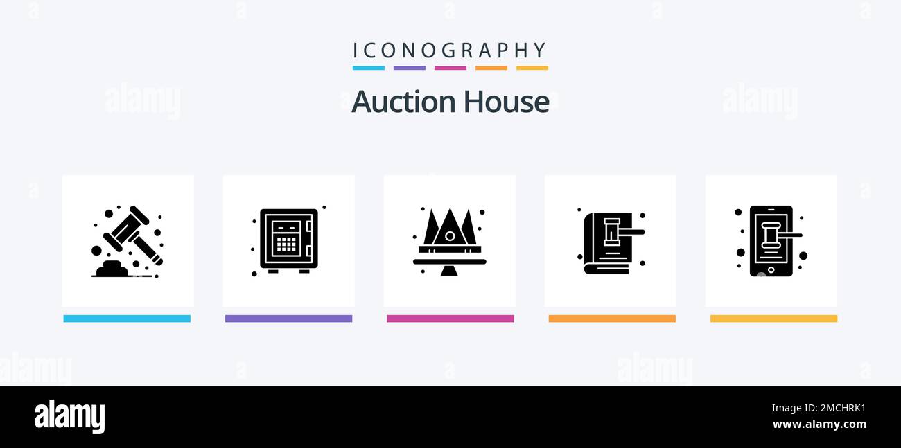 Auction Glyph 5 Icon Pack Including mobile. law. crown. gavel. auction
