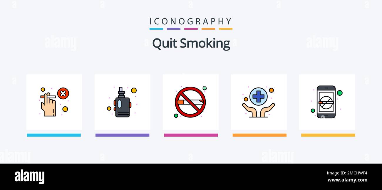 Quit Smoking Line Filled 5 Icon Pack Including quit smoking. treatment