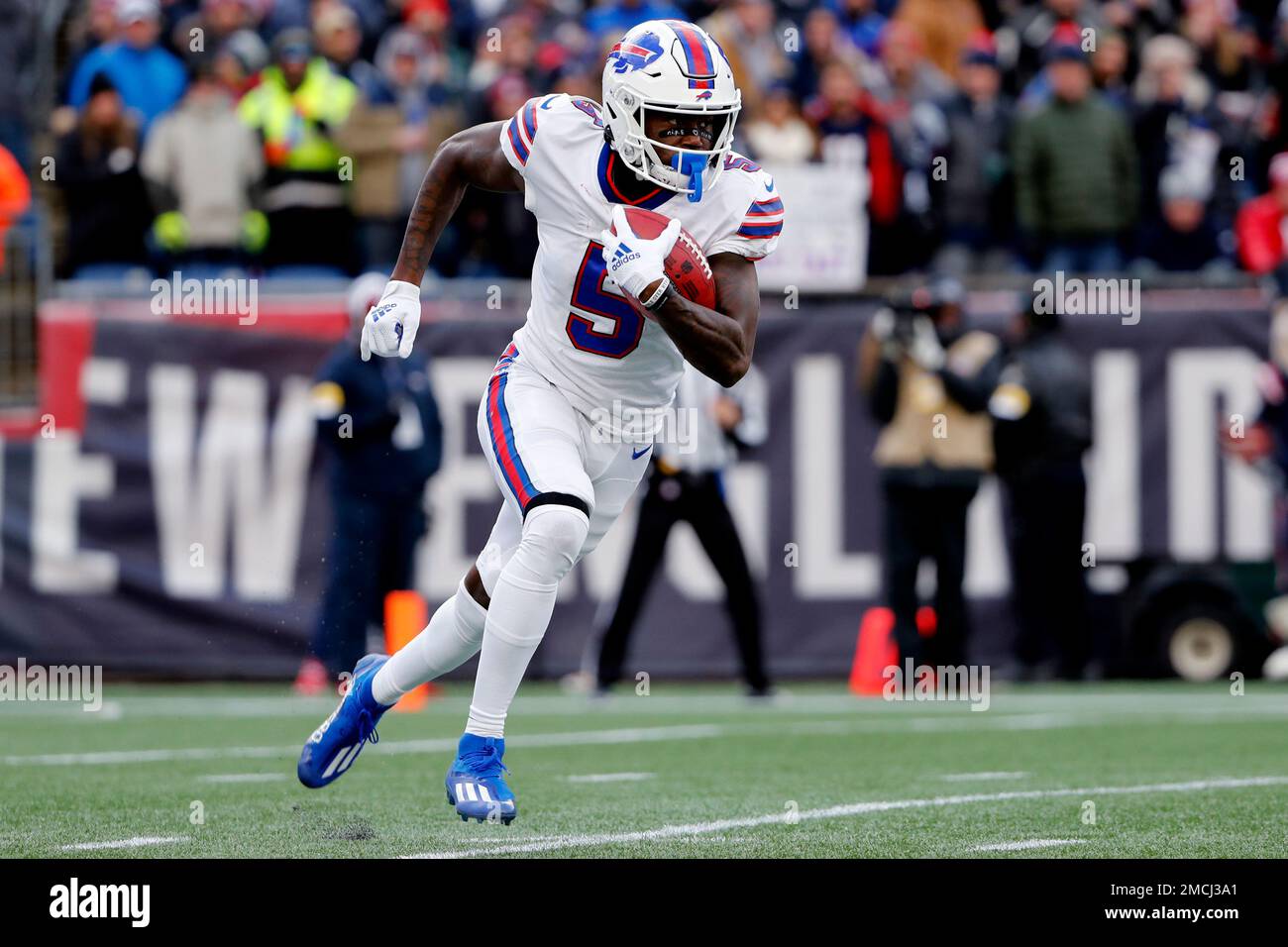 Buffalo Bills wide receiver Marquez Stevenson (5) runs after a