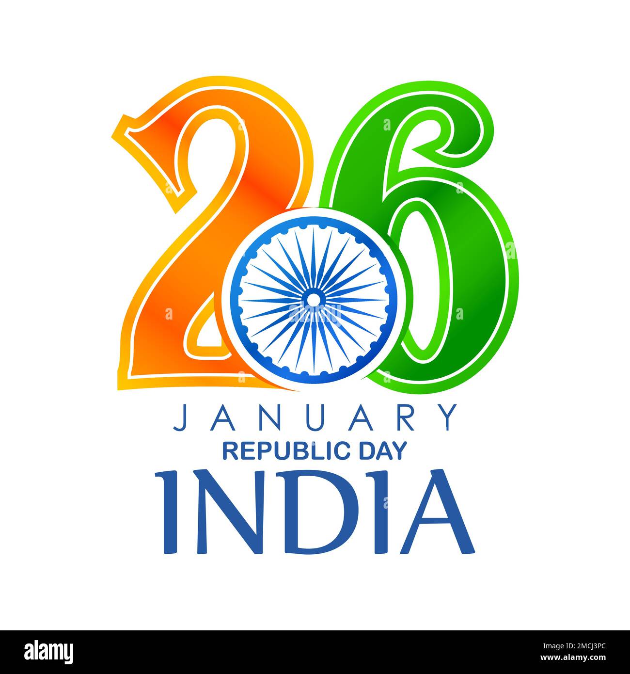 illustration of tricolor banner with Indian flag for 26th January Happy