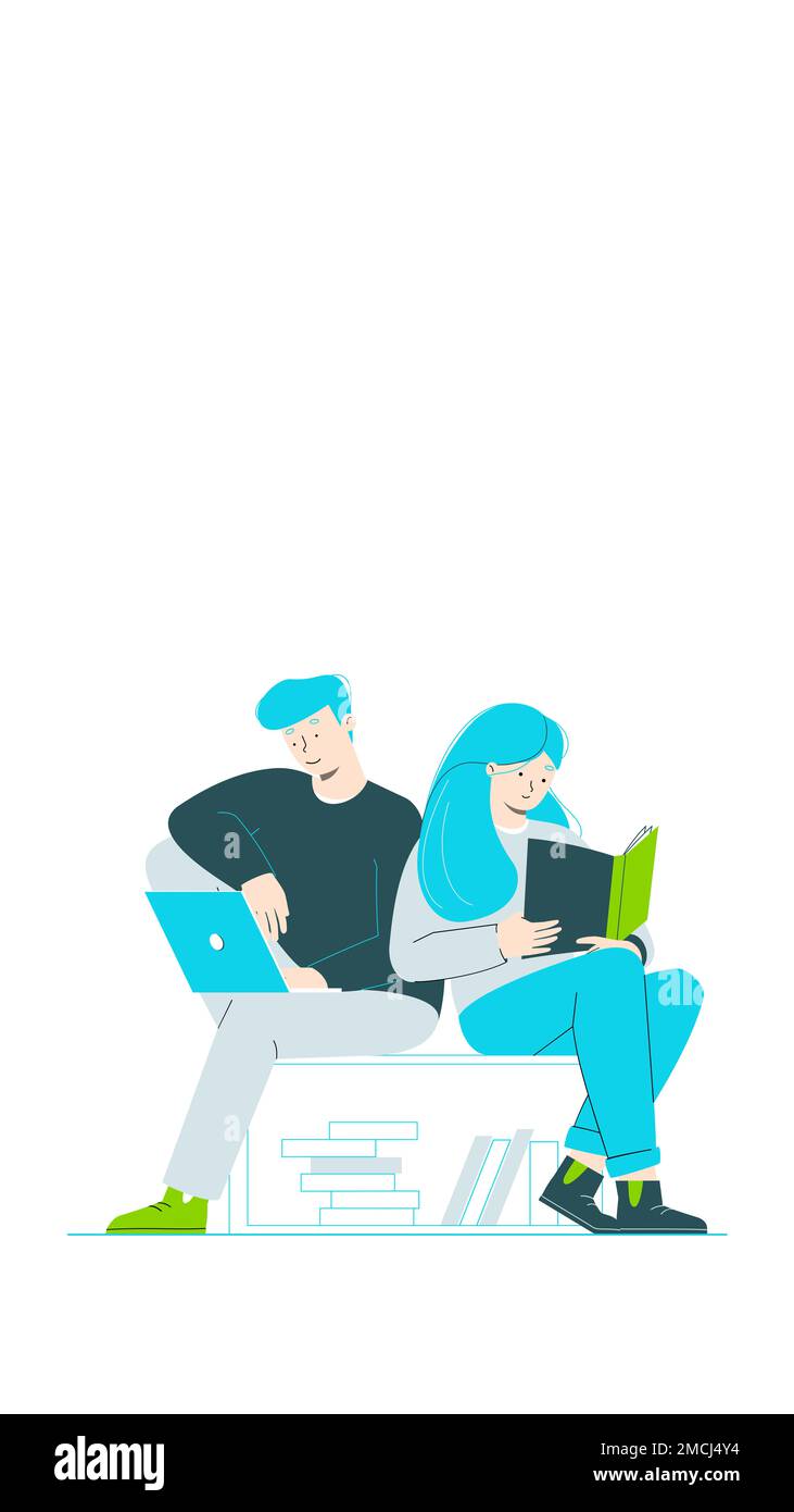 illustration design of people working from home, people working on office Stock Photo