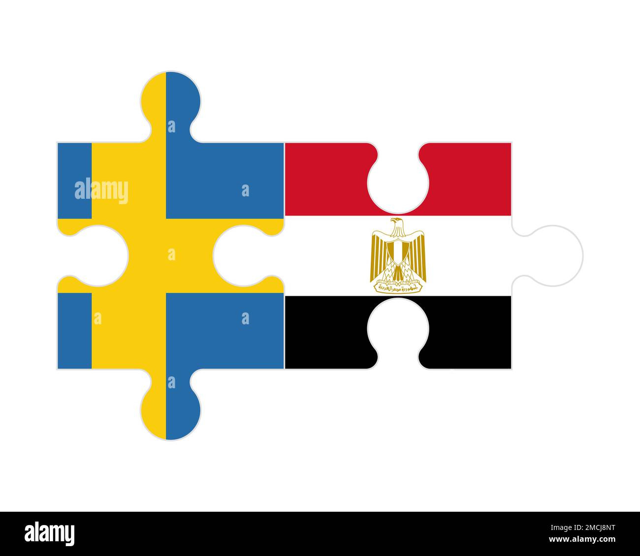 Connected puzzle of flags of Sweden and Egypt, vector Stock Vector