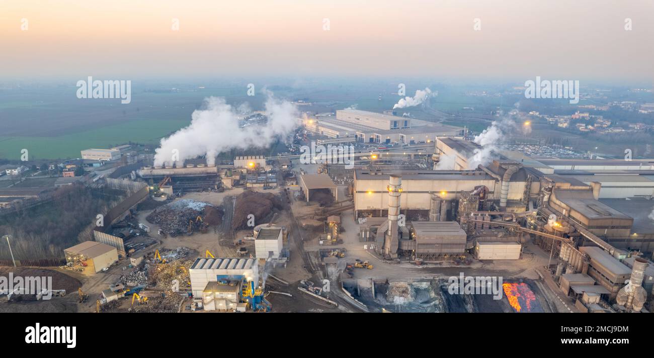 Cremona, Italy - January 2022 Drone aerial view of Arvedi working steel ...