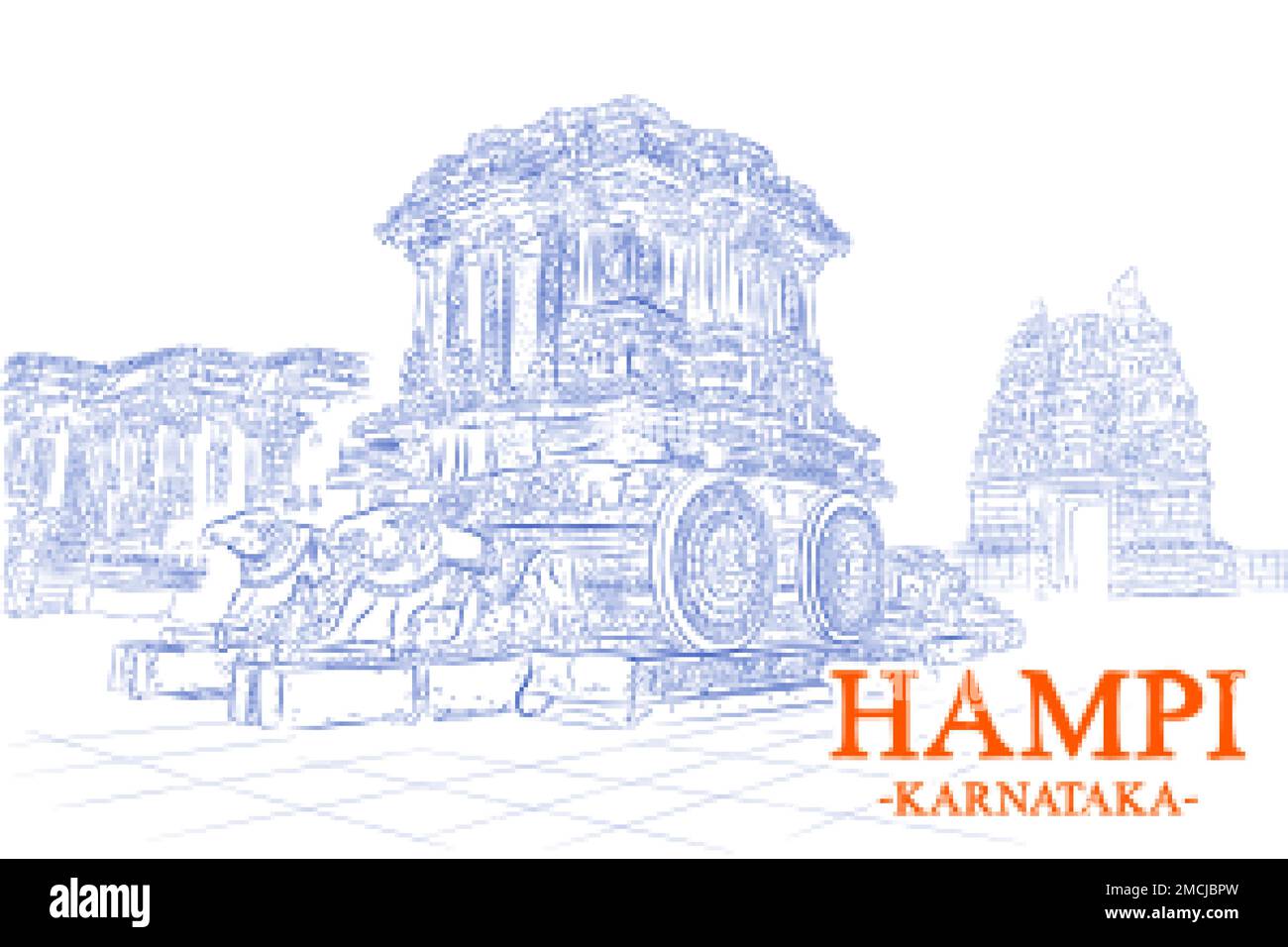 illustration of Hampi temple of Vijayanagara district, Karnataka, India Stock Vector