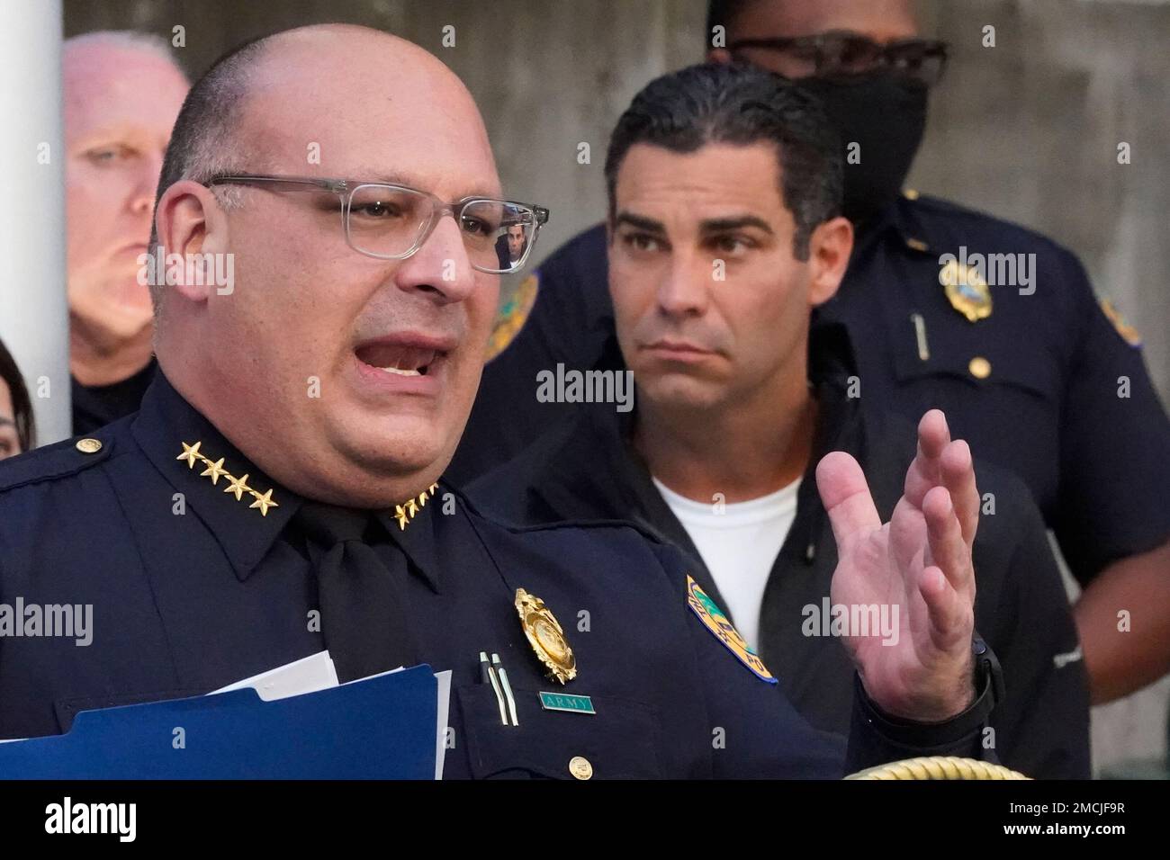 Miami Police interim Chief Manuel Morales, foreground and Mayor Francis