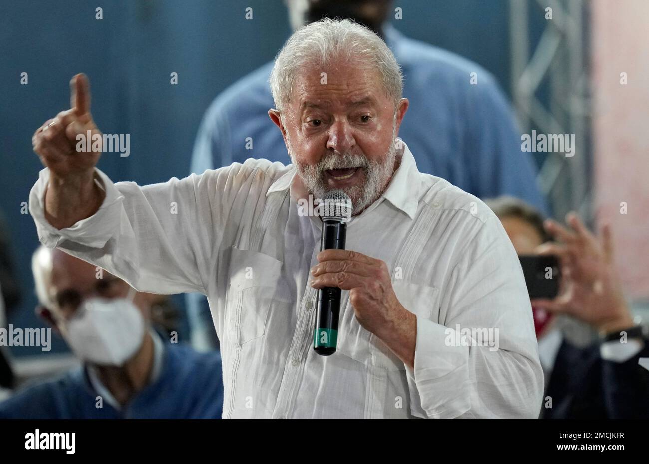 Former Brazilian President Luiz Inacio Lula da Silva speaks during a