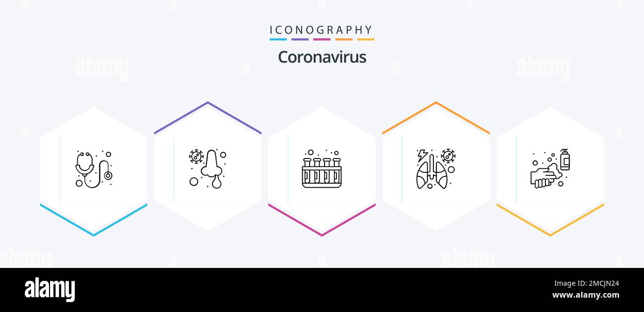 Coronavirus 25 Line icon pack including hands. alcohol. lab test. lungs ...