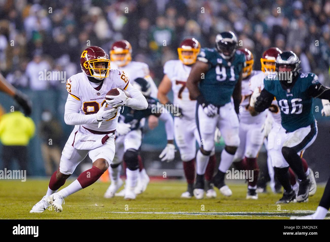 Washington Football Team tight end Ricky Seals-Jones walks on the field in  the first half of an NFL football gameagainst the New Orleans Saints,  Sunday, Oct. 10, 2021, in Landover, Md. (AP