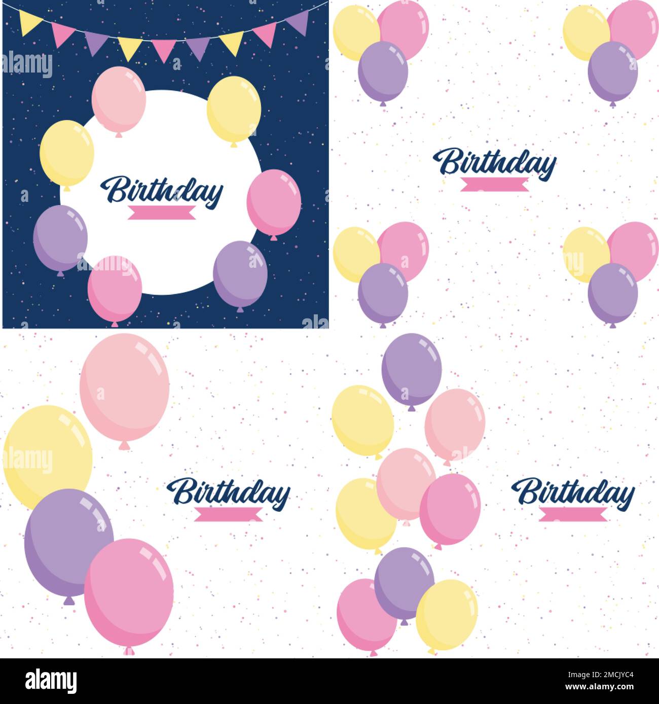 Happy Birthday announcement poster. flyer. and greeting card in a flat ...