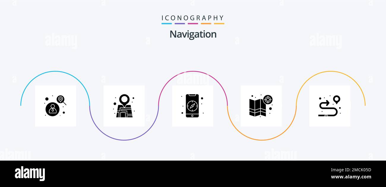Navigation Glyph 5 Icon Pack Including route. location. direction ...