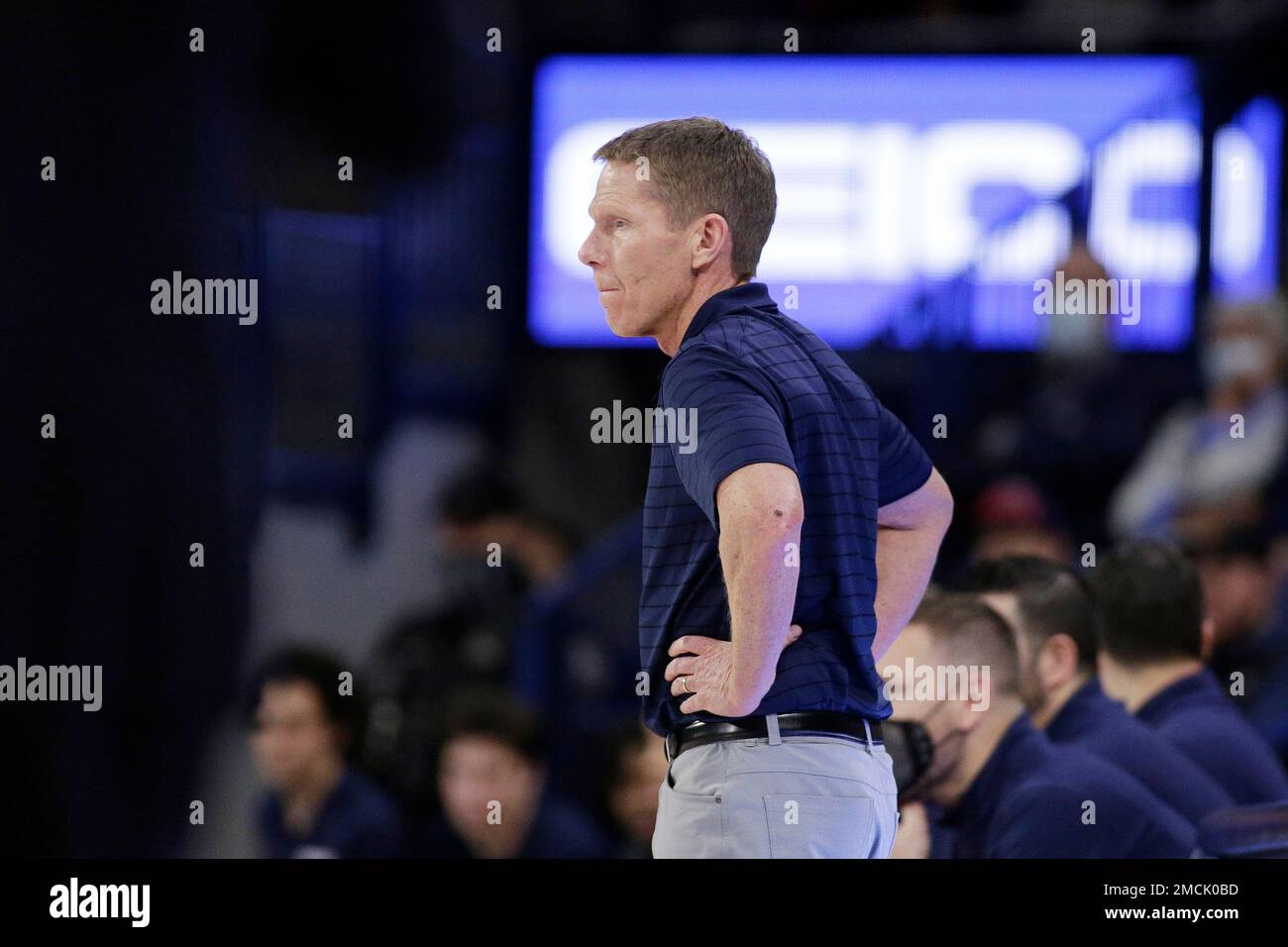 Gonzaga Head Coach Mark Few Watches The First Half Of An NCAA College Basketball Game Against 