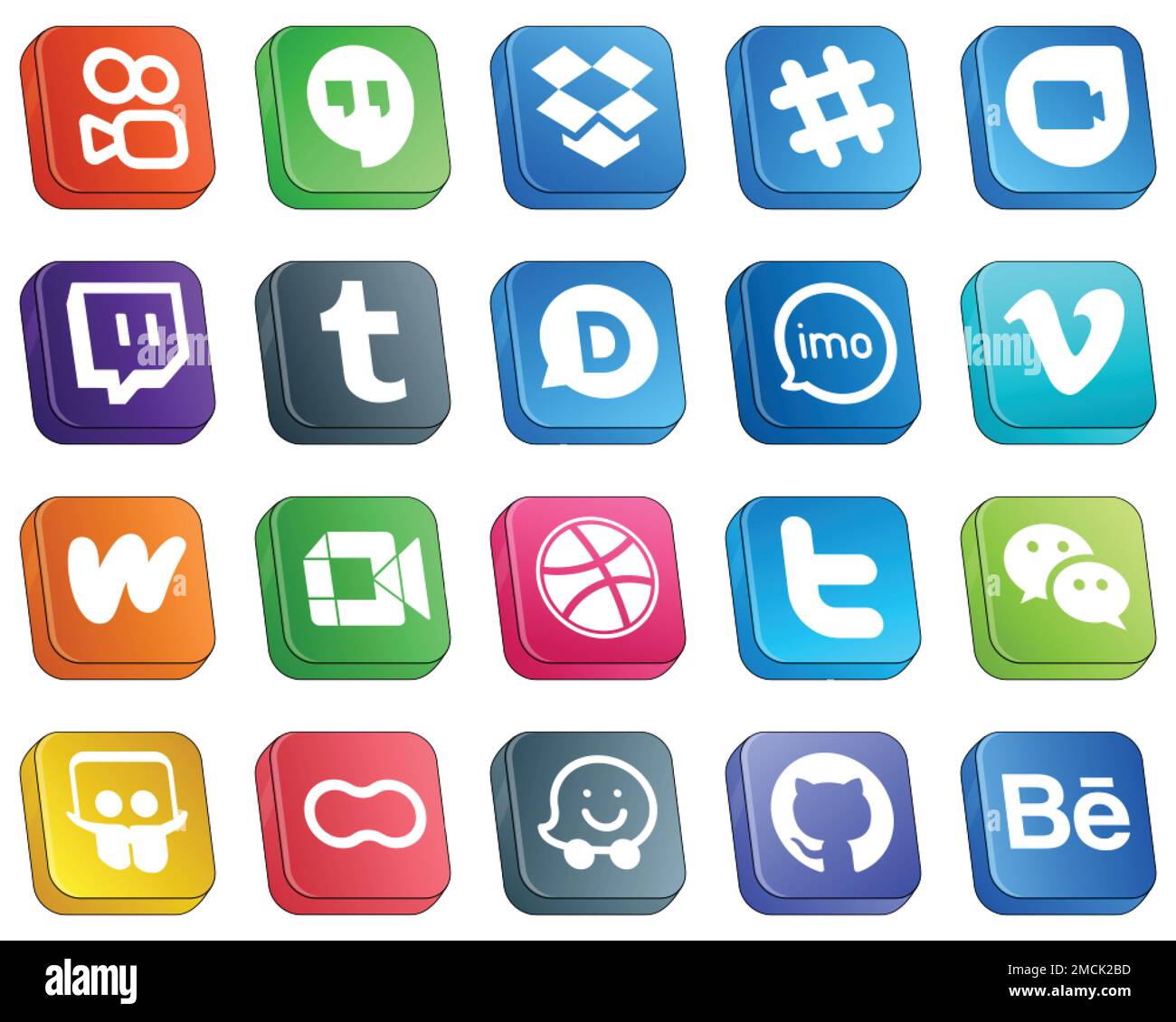 20 Simple Isometric 3D Social Media Icons such as video. literature
