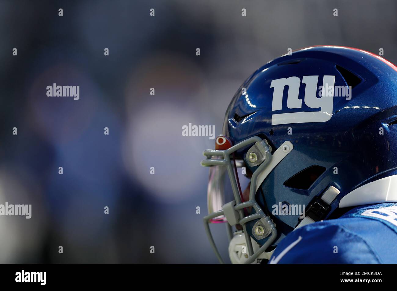 A general view of the helmet of New York Giants cornerback James Bradberry  (24) before an NFL football game against the Dallas Cowboys, Sunday, Dec.  19, 2021, in East Rutherford, N.J. The