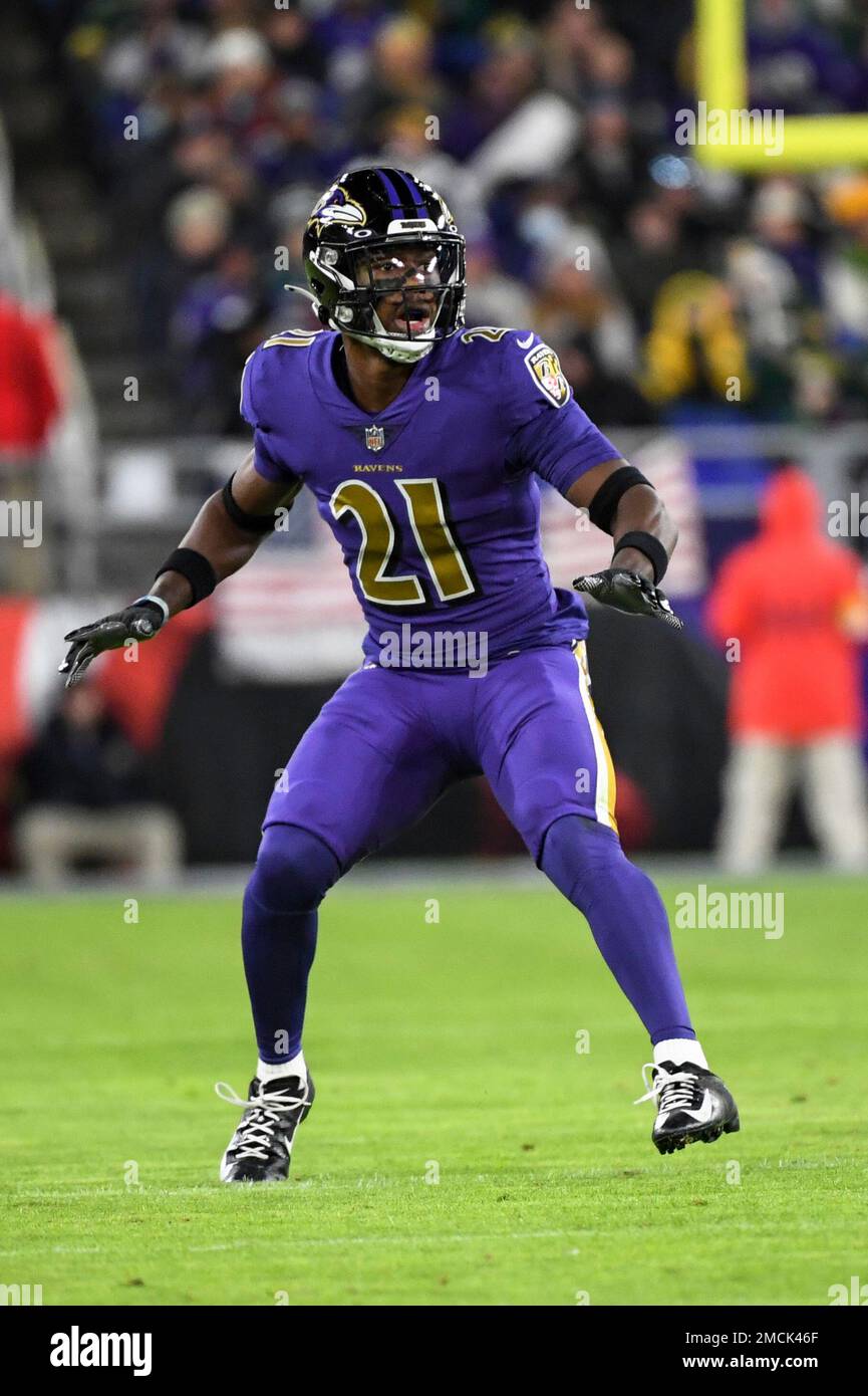 Baltimore Ravens cornerback Brandon Stephens (21) defends against the New  York Giants during an NFL football game Sunday, Oct. 16, 2022, in East  Rutherford, N.J. (AP Photo/Adam Hunger Stock Photo - Alamy