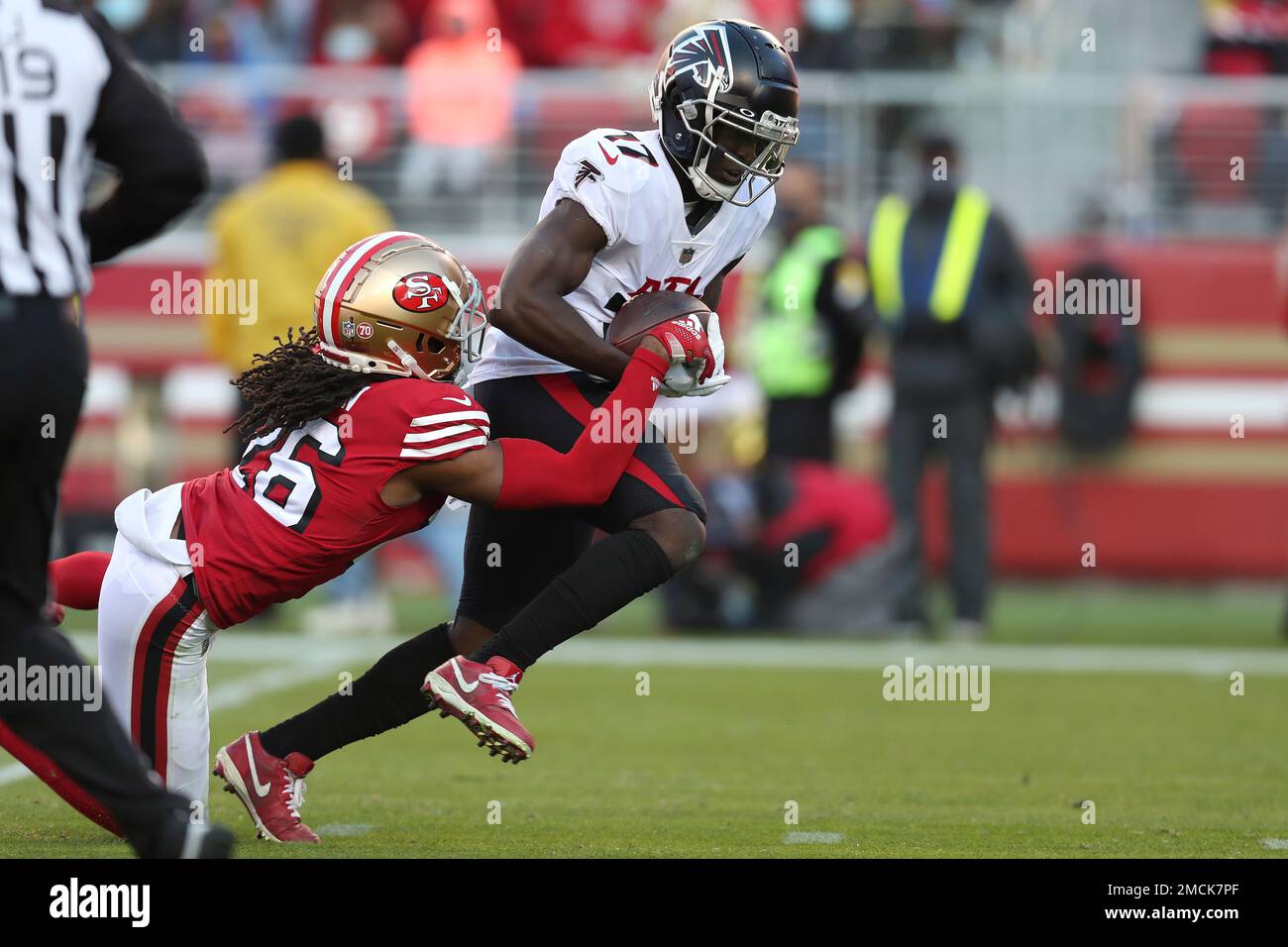 Atlanta Falcons wide receiver Olamide Zaccheaus (17) runs against