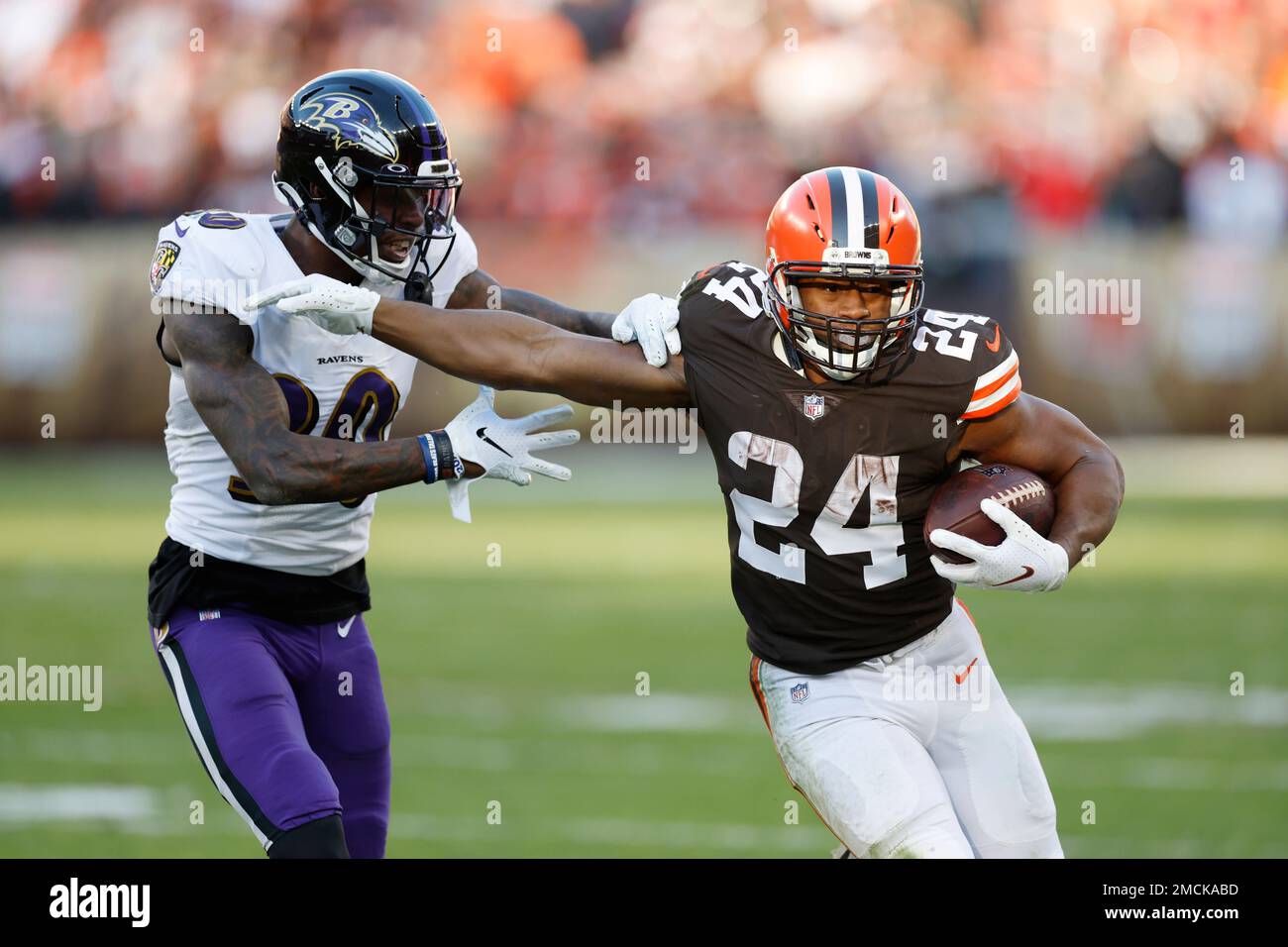 Cleveland Browns cornerback Chris Westry (49) breaks up a pass