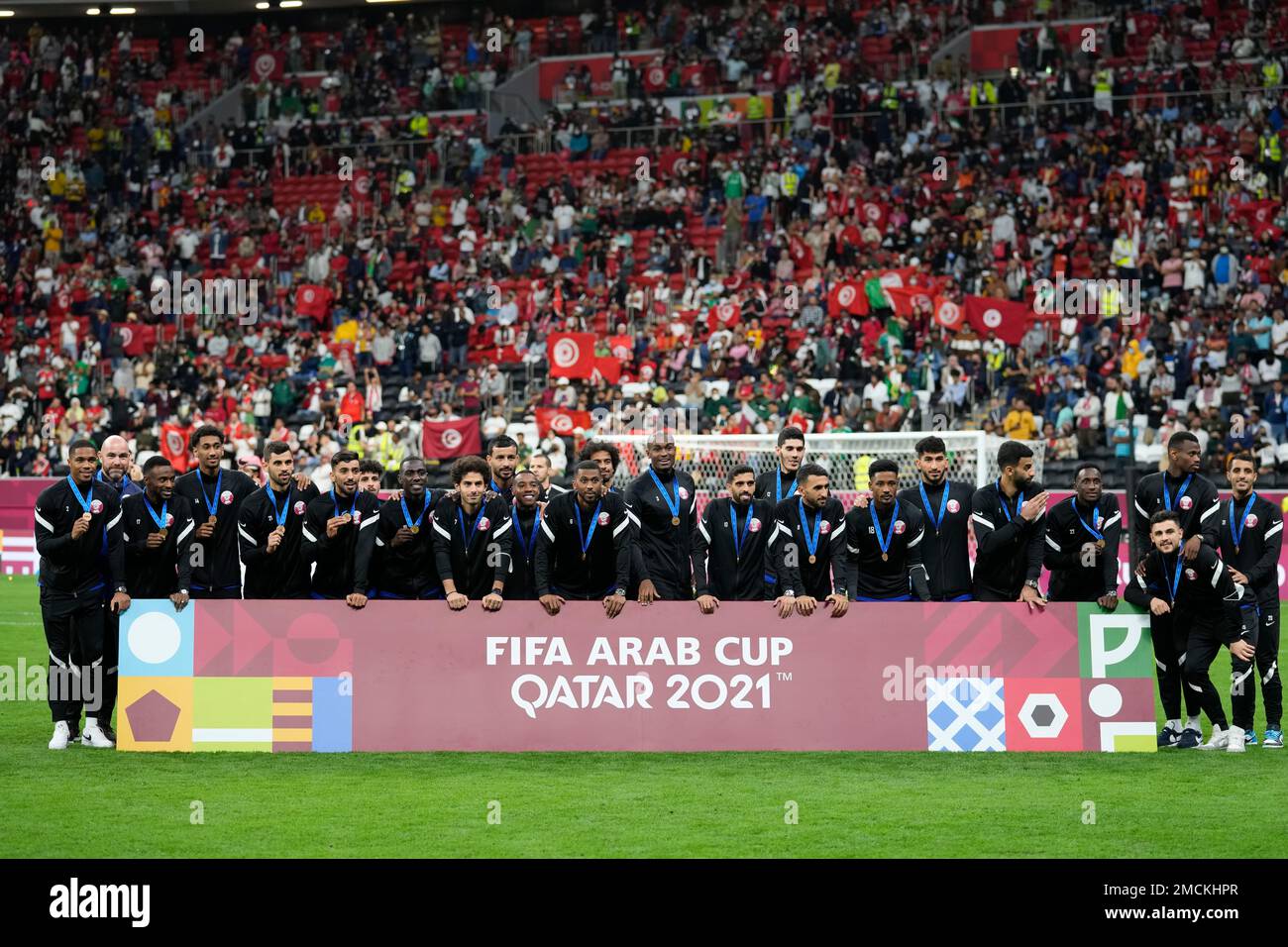 Qatar s Players Pose With Their Bronze Medal End Of The Arab Cup Final qatar-s-players-pose-with-their-bronze-medal-end-of-the-arab-cup-final