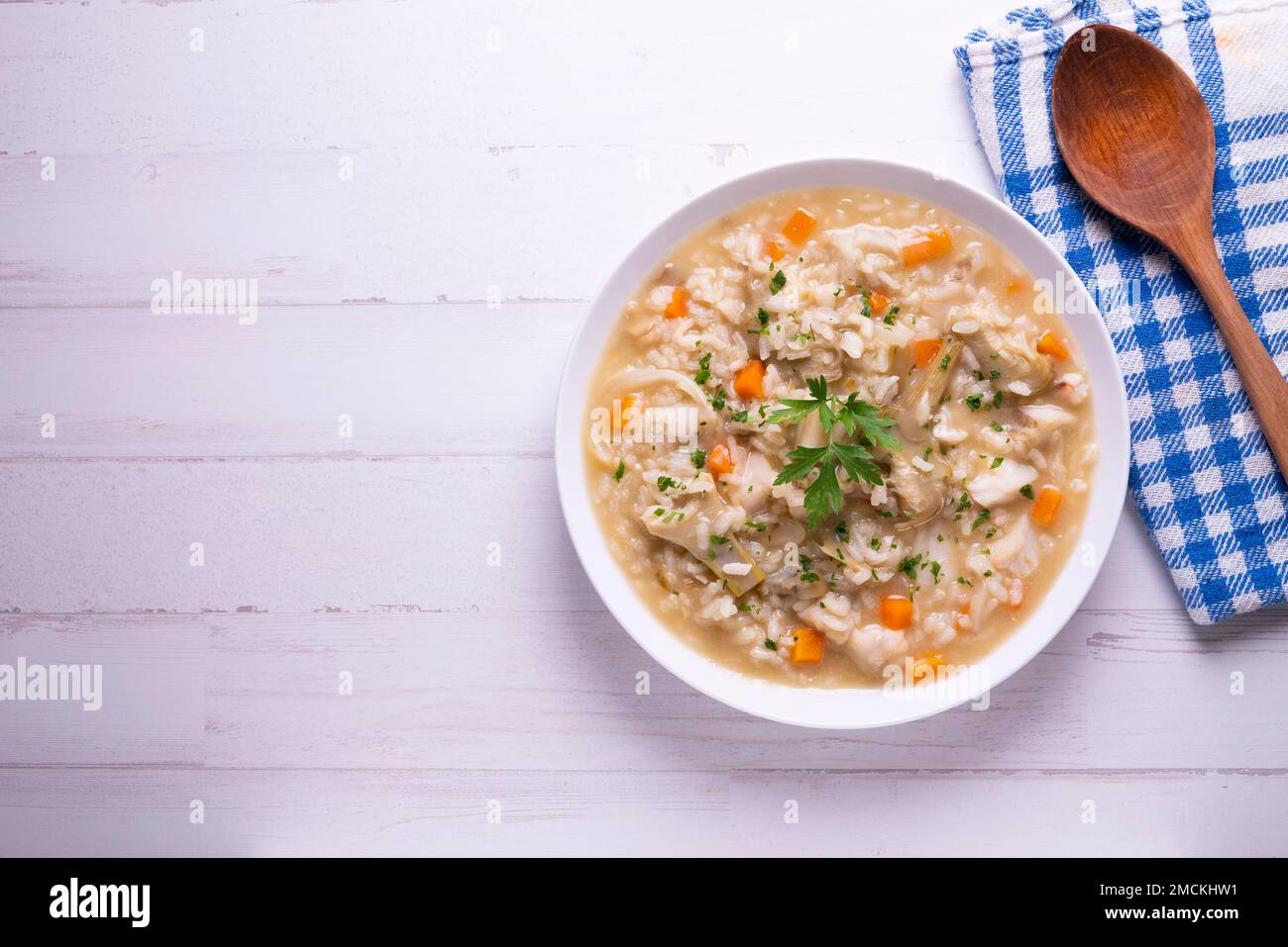 Original spanish soupy rice recipe with chicken and vegetables Stock Photo Alamy